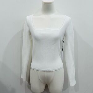 Astr the Label White Shallop Trim Rib Top NWT Size XS